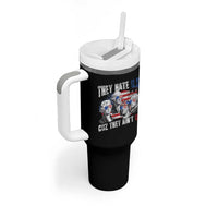 Funny They Hate Us Cuz They Ain't Us Tumbler With Handle Founding Fathers 4th of July American Flag - Wonder Print Shop