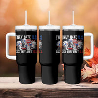 Funny They Hate Us Cuz They Ain't Us Tumbler With Handle Founding Fathers 4th of July American Flag - Wonder Print Shop
