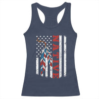 Native American Feathers Vintage USA Flag Racerback Tank Top Proud Indigenous People - Wonder Print Shop