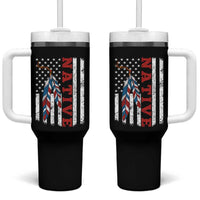 Native American Feathers Vintage USA Flag Tumbler With Handle Proud Indigenous People - Wonder Print Shop