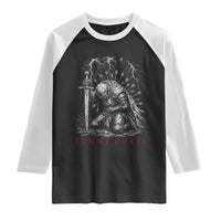 Tummy Hurts Funny Medieval Knight Dark Fantasy Humor Raglan Shirt