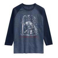 Tummy Hurts Funny Medieval Knight Dark Fantasy Humor Raglan Shirt