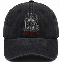 Tummy Hurts Funny Medieval Knight Dark Fantasy Humor Washed Cotton Baseball Cap