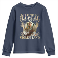 Native American Youth Sweatshirt No One Is Illegal On Stolen Land Eagle Tribe - Wonder Print Shop