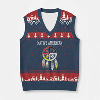Native American V-Neck Knit Sweater Vest Medicine Wheel Dreamcatcher Spirit Animal Paws - Wonder Print Shop