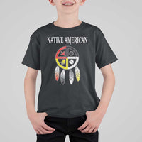 Native American T Shirt For Kid Medicine Wheel Dreamcatcher Spirit Animal Paws - Wonder Print Shop