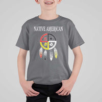 Native American T Shirt For Kid Medicine Wheel Dreamcatcher Spirit Animal Paws - Wonder Print Shop