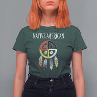 Native American T Shirt For Women Medicine Wheel Dreamcatcher Spirit Animal Paws - Wonder Print Shop