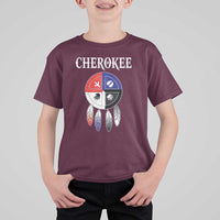Cherokee T Shirt For Kid Native American Tribes Medicine Wheel Dreamcatcher Spirit Animal Paws - Wonder Print Shop
