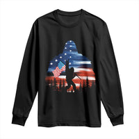 Funny Bigfoot Night Stroll American Flag Long Sleeve Shirt Patriotic 4th July - Wonder Print Shop