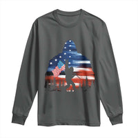 Funny Bigfoot Night Stroll American Flag Long Sleeve Shirt Patriotic 4th July - Wonder Print Shop