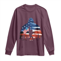 Funny Bigfoot Night Stroll American Flag Long Sleeve Shirt Patriotic 4th July - Wonder Print Shop