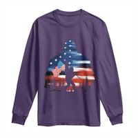 Funny Bigfoot Night Stroll American Flag Long Sleeve Shirt Patriotic 4th July - Wonder Print Shop
