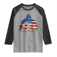Funny Bigfoot Night Stroll American Flag Raglan Shirt Patriotic 4th July - Wonder Print Shop