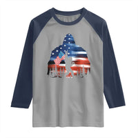Funny Bigfoot Night Stroll American Flag Raglan Shirt Patriotic 4th July - Wonder Print Shop