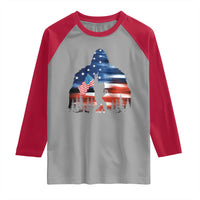 Funny Bigfoot Night Stroll American Flag Raglan Shirt Patriotic 4th July - Wonder Print Shop