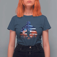 Funny Bigfoot Night Stroll American Flag T Shirt For Women Patriotic 4th July - Wonder Print Shop