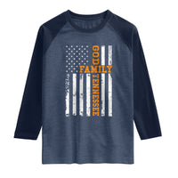 God Family Tennessee Raglan Shirt TN Game Day Christian American Flag