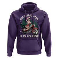 Funny Christmas Motorbike Hoodie Oh What Fun It Is To Ride Female Santa Biker