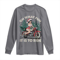 Funny Christmas Motorbike Long Sleeve Shirt Oh What Fun It Is To Ride Female Santa Biker