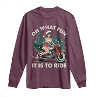Funny Christmas Motorbike Long Sleeve Shirt Oh What Fun It Is To Ride Female Santa Biker