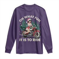 Funny Christmas Motorbike Long Sleeve Shirt Oh What Fun It Is To Ride Female Santa Biker