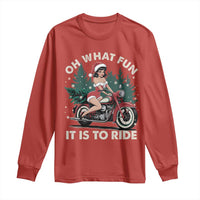 Funny Christmas Motorbike Long Sleeve Shirt Oh What Fun It Is To Ride Female Santa Biker
