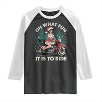 Funny Christmas Motorbike Raglan Shirt Oh What Fun It Is To Ride Female Santa Biker - Wonder Print Shop