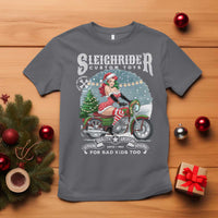 Christmas Female Santa Motorcycle T Shirt Sleighrider Custom Toys For Bad Kids Too - Wonder Print Shop