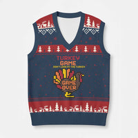 Funny Thanksgiving Turkey V-Neck Knit Sweater Vest Turkey Game Dont Look At The Turkey - Wonder Print Shop