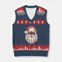 African American Xmas Retro Patchwork Black Santa V-Neck Knit Sweater Vest - Wonder Print Shop