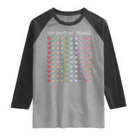 Funny 100 Days Of School Pastel Heart Sketch Raglan Shirt