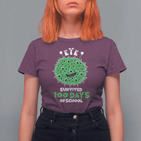 Funny Monster Virus Eye Survived 100 Days Of School T Shirt For Women