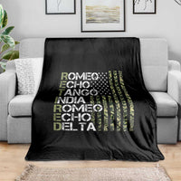 Funny Retired Military Phonetic Alphabet Retirement Throw Blanket Vintage Camouflage Flag