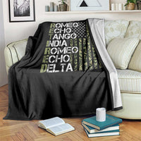 Funny Retired Military Phonetic Alphabet Retirement Throw Blanket Vintage Camouflage Flag
