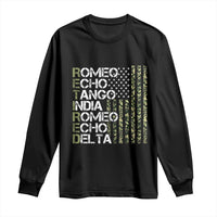 Retired 2025 Military Phonetic Alphabet Retirement Long Sleeve Shirt Vintage Camouflage Flag