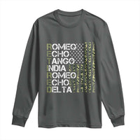 Retired 2025 Military Phonetic Alphabet Retirement Long Sleeve Shirt Vintage Camouflage Flag