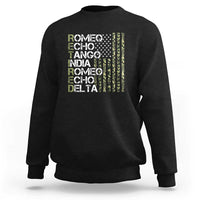 Retired 2025 Military Phonetic Alphabet Retirement Sweatshirt Vintage Camouflage Flag