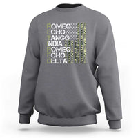 Retired 2025 Military Phonetic Alphabet Retirement Sweatshirt Vintage Camouflage Flag