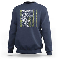 Retired 2025 Military Phonetic Alphabet Retirement Sweatshirt Vintage Camouflage Flag