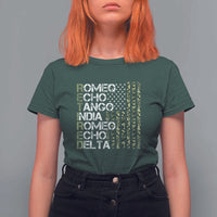Retired 2025 Military Phonetic Alphabet Retirement T Shirt For Women Vintage Camouflage Flag