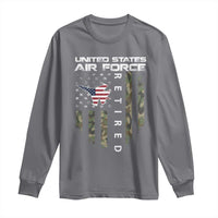 Funny United States Air Force Retired Long Sleeve Shirt Camo American Flag Fighter