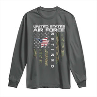 Funny United States Air Force Retired Long Sleeve Shirt Camo American Flag Fighter
