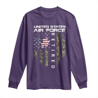 Funny United States Air Force Retired Long Sleeve Shirt Camo American Flag Fighter