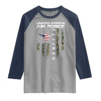 Funny United States Air Force Retired Raglan Shirt Camo American Flag Fighter