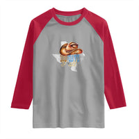 Funny 100th Day Of School Cowboy Raglan Shirt 100 Days Y'all TX map