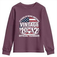 Funny 13th Birthday Youth Sweatshirt Vintage 2012 Official Teenager 13 Years Of Being Awesome USA Flag Sunglasses