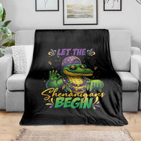 Let The Shenanigans Begin Mardi Gras 67 Meme Throw Blanket Funny Alligator Mardigator Six Seven