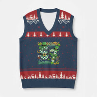 67 St Patricks Day V-Neck Knit Sweater Vest Funny Six Seven Meme Lucky Shamrock