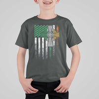 Irish Pride T Shirt For Kid American Flag Celtic Cross Shamrock St Patrick's Day